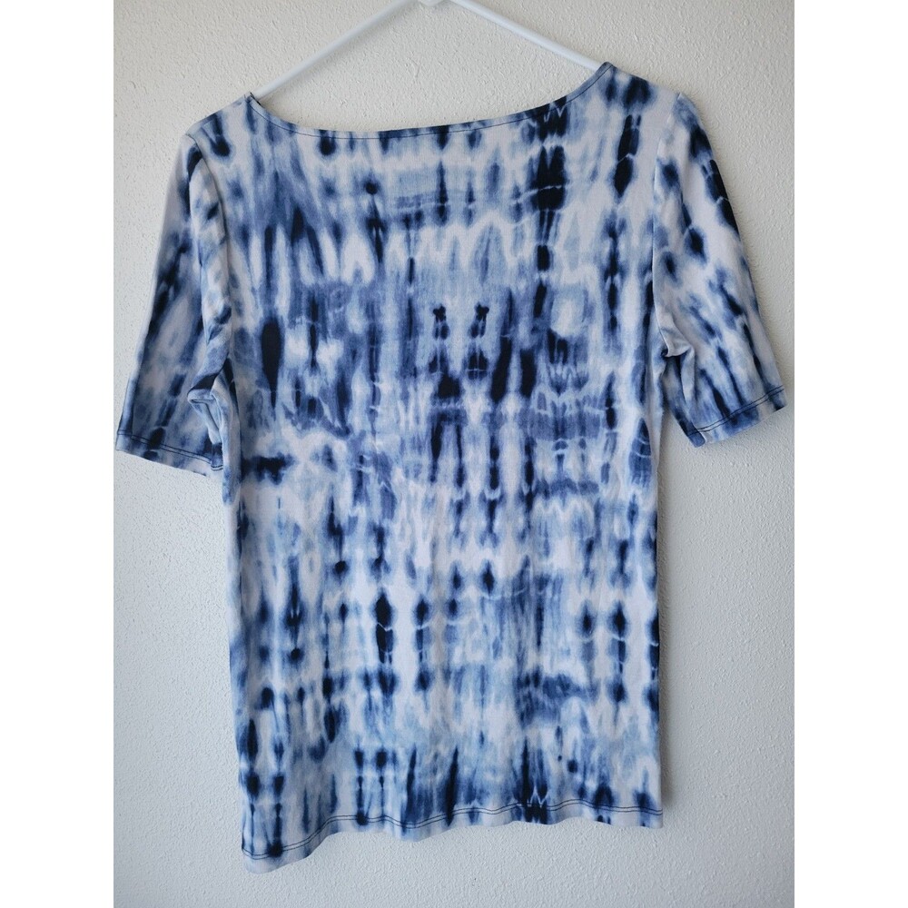 Lauren Ralph Lauren Blue Tie Dye Top Womens Large 100% Cotton Shibori Shirt - Picture 2 of 8